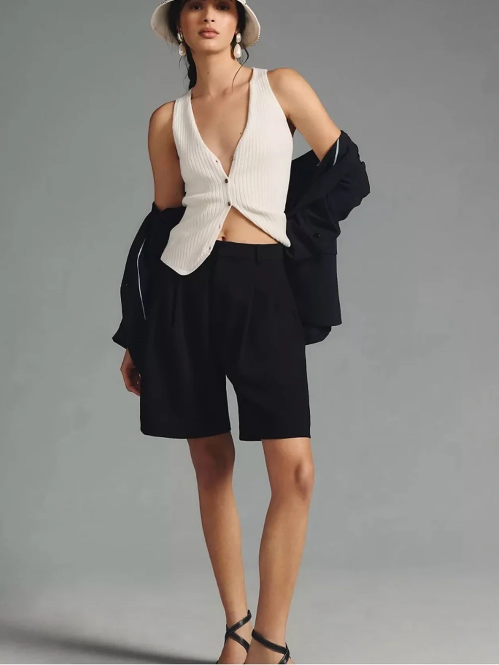 Anthropologie Maeve Black High-Waist Pleated Bermuda Shorts Size 12